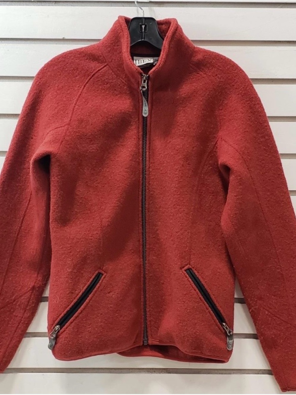 ibex Women's Rust Red Full-Zip Wool Utility Jacket M